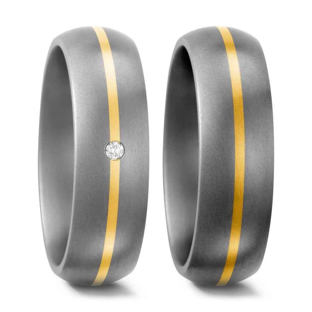 Anello del partner Titanio, Oro giallo 750/18 carati Diamante bianco, 0.02 ct, w-si - Image 2