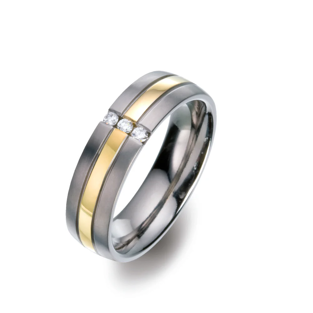 Anello del partner Titanio, Oro giallo 750/18 carati Diamante bianco, 0.06 ct, 3 pietra, w-si - Image 3