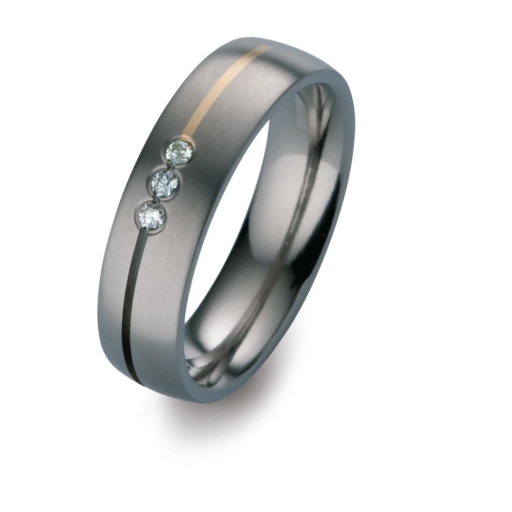 Anello del partner Titanio, Oro giallo 750/18 carati Diamante bianco, 0.06 ct, 3 pietra, w-si - Image 3