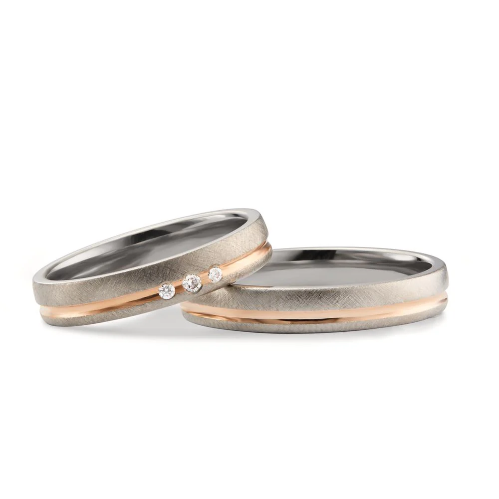 Anello del partner Titanio, Oro rosso 750/18 carati Diamante 0.04 ct, 3 pietra, w-si - Image 4