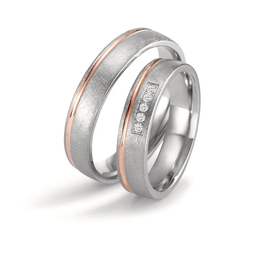 Anello del partner Titanio, Oro rosso 750/18 carati Diamante 0.05 ct, 5 pietra, w-si - Image 3