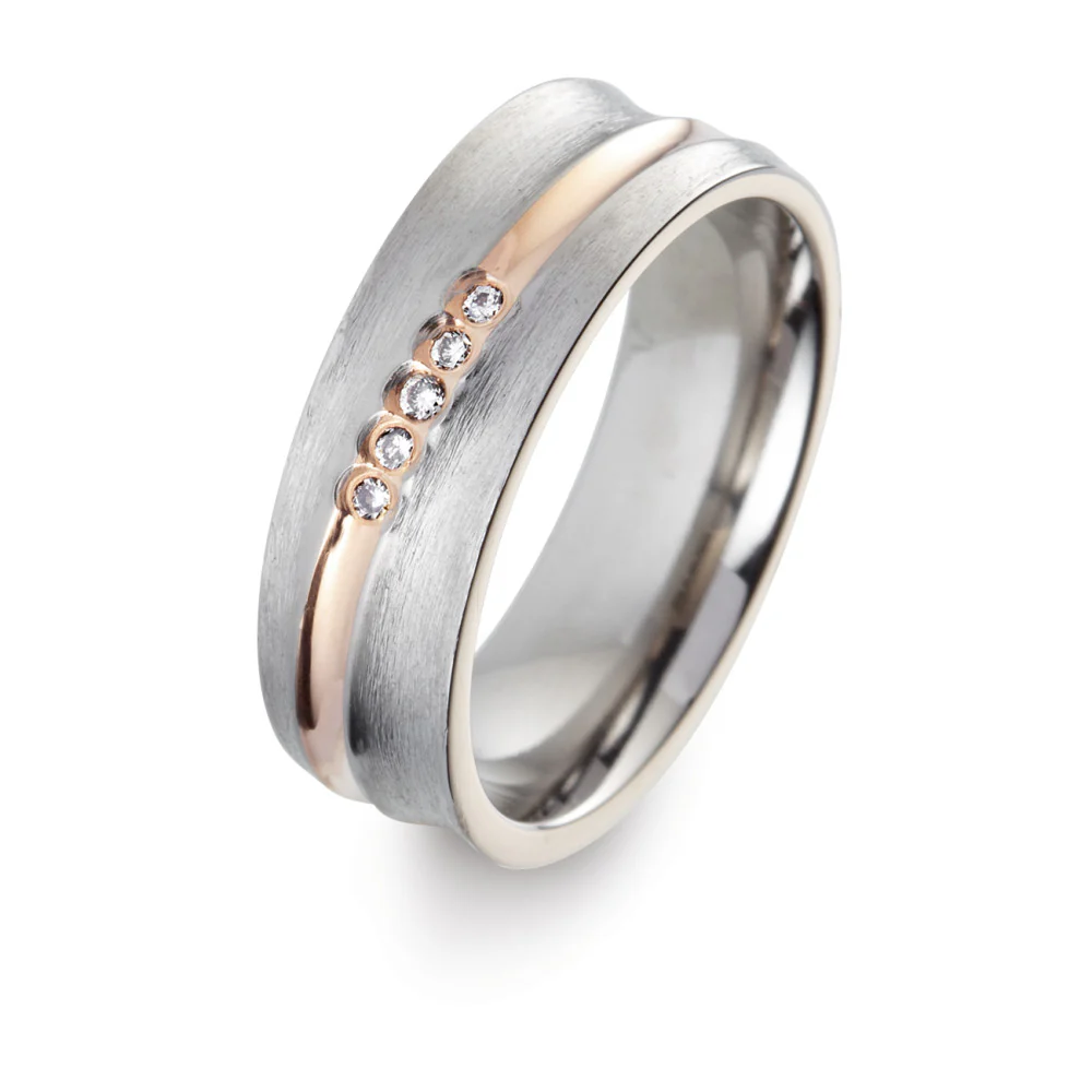 Anello del partner Titanio, Oro rosso 750/18 carati Diamante bianco, 0.05 ct, 5 pietra, w-si - Image 3