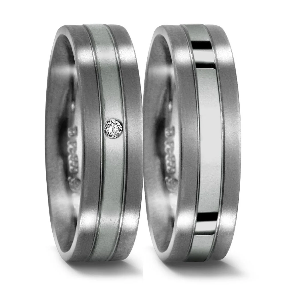 Anello del partner Titanio, Platino 950 Diamante 0.02 ct, w-si - Image 2