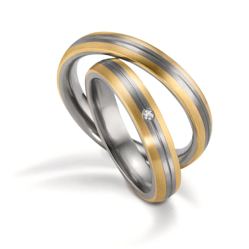 Anello del partner Zirconio, Oro giallo 750/18 carati Diamante 0.02 ct, w-si - Image 2