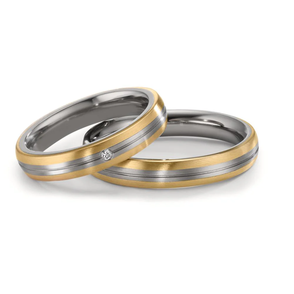 Anello del partner Zirconio, Oro giallo 750/18 carati Diamante 0.02 ct, w-si - Image 3