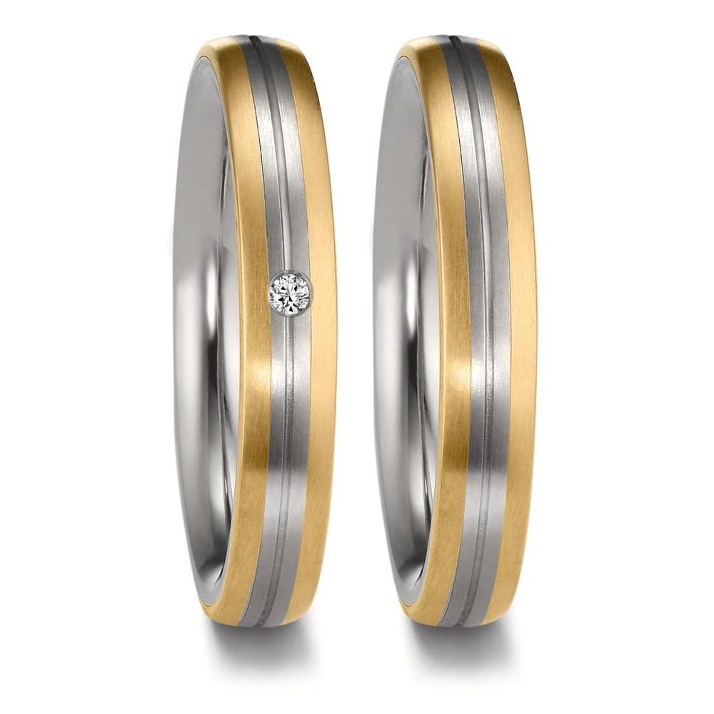 Anello del partner Zirconio, Oro giallo 750/18 carati Diamante 0.02 ct, w-si - Image 4