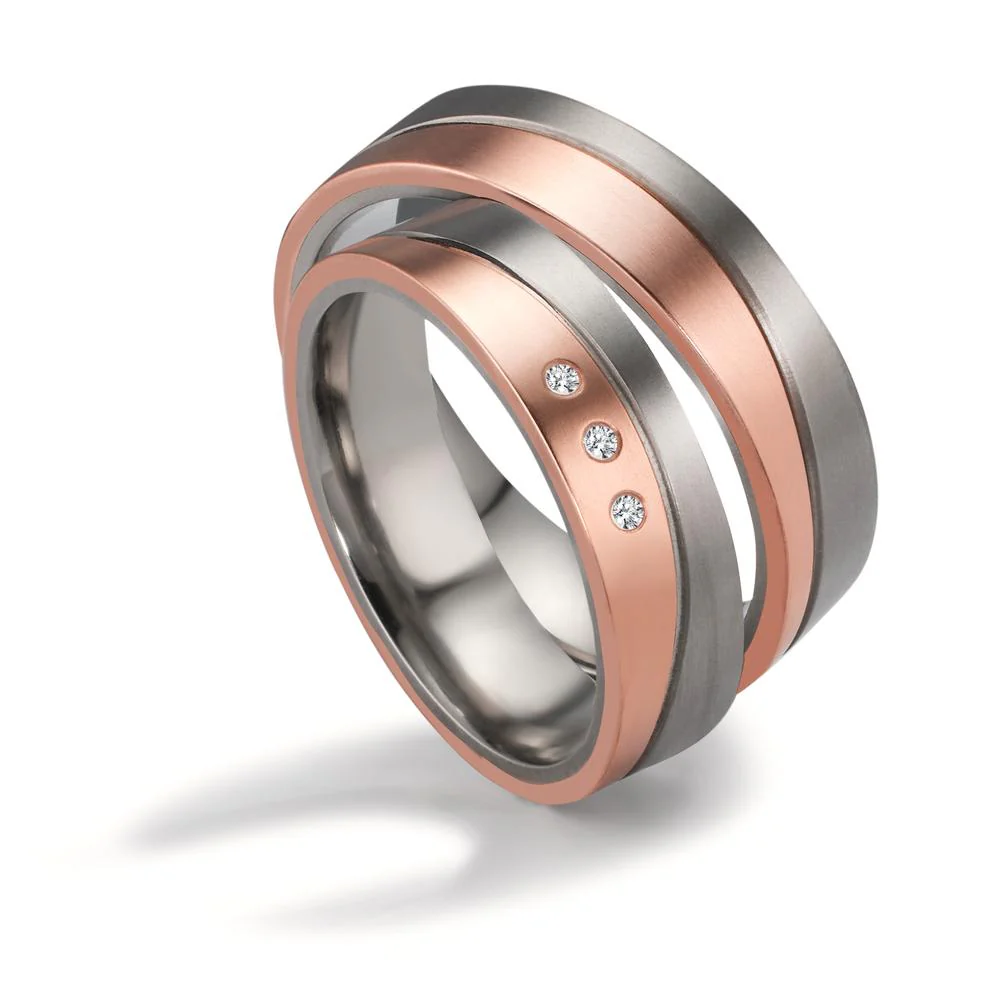 Anello del partner Zirconio, Oro rosso 750/18 carati Diamante 0.03 ct, 3 pietra, w-si - Image 2
