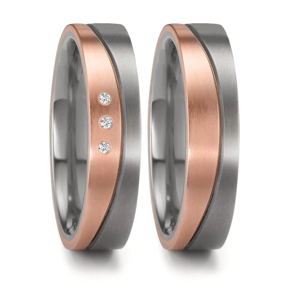 Anello del partner Zirconio, Oro rosso 750/18 carati Diamante 0.03 ct, 3 pietra, w-si - Image 4