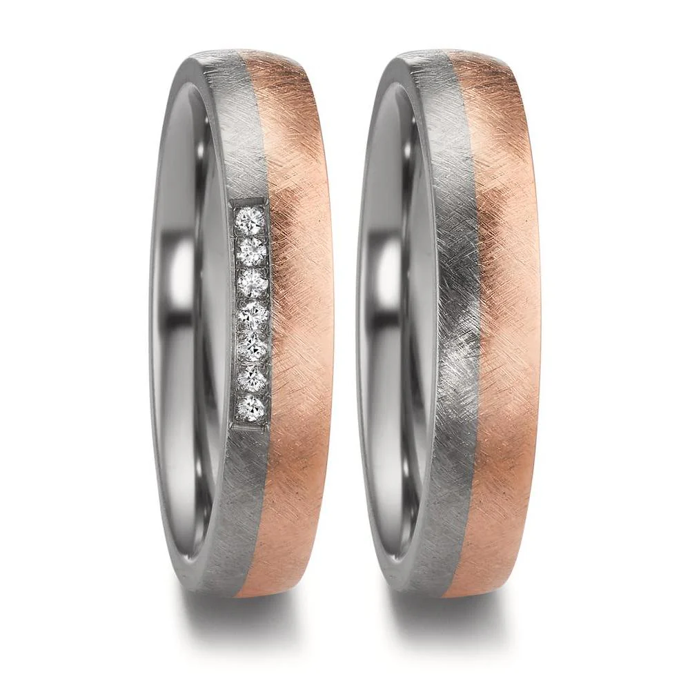 Anello del partner Zirconio, Oro rosso 750/18 carati Diamante 0.056 ct, 7 pietra, w-si - Image 2
