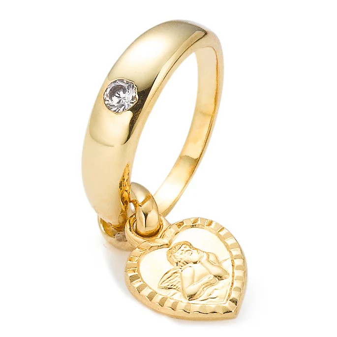Anello di battesimo Oro giallo 750/18 carati Zirconia Angelo custode Ø12 mm