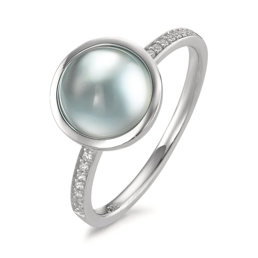 Anello Oro bianco 375/9K Diamante 0.05 ct, 15 pietra, [Brillant], w-si, Topazio Ø9.5 mm
