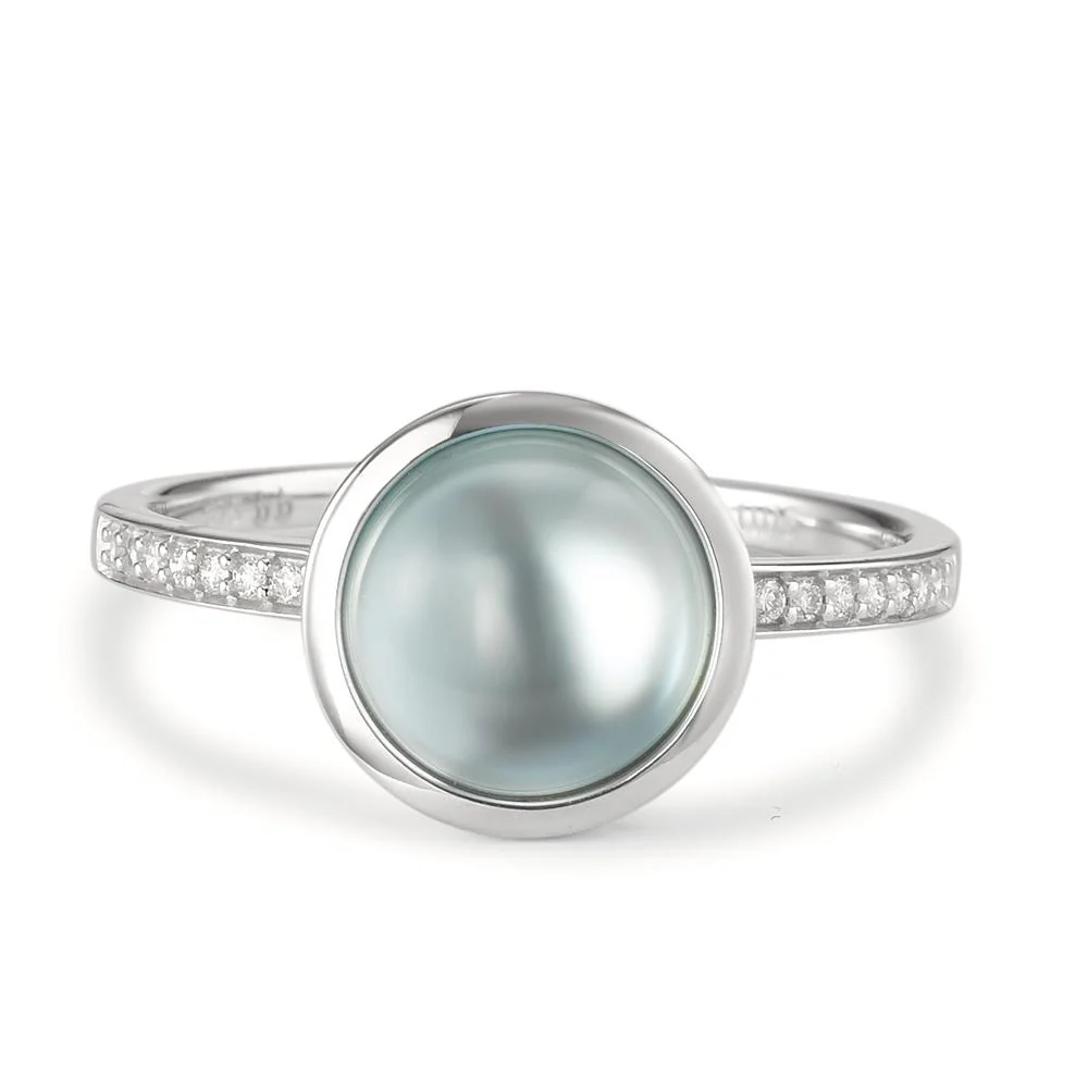 Anello Oro bianco 375/9K Diamante 0.05 ct, 15 pietra, [Brillant], w-si, Topazio Ø9.5 mm - Image 2