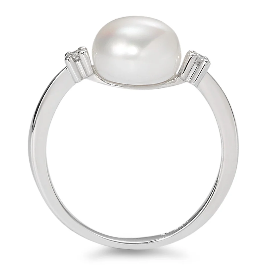 Anello Oro bianco 375/9K Diamante bianco, 0.02 ct, 2 pietra, [Brillant], p1 Perla coltivata d'acqua dolce bianco 8-8.5 mm - Image 2
