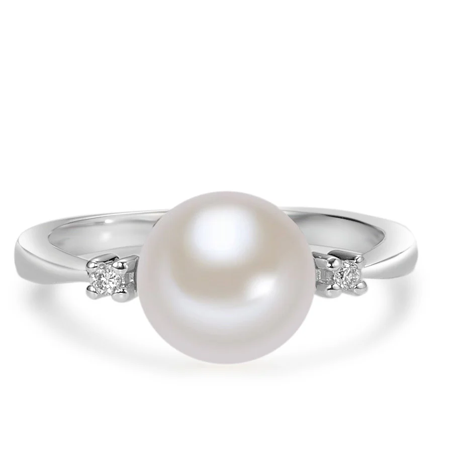 Anello Oro bianco 375/9K Diamante bianco, 0.02 ct, 2 pietra, [Brillant], p1 Perla coltivata d'acqua dolce bianco 8-8.5 mm - Image 3