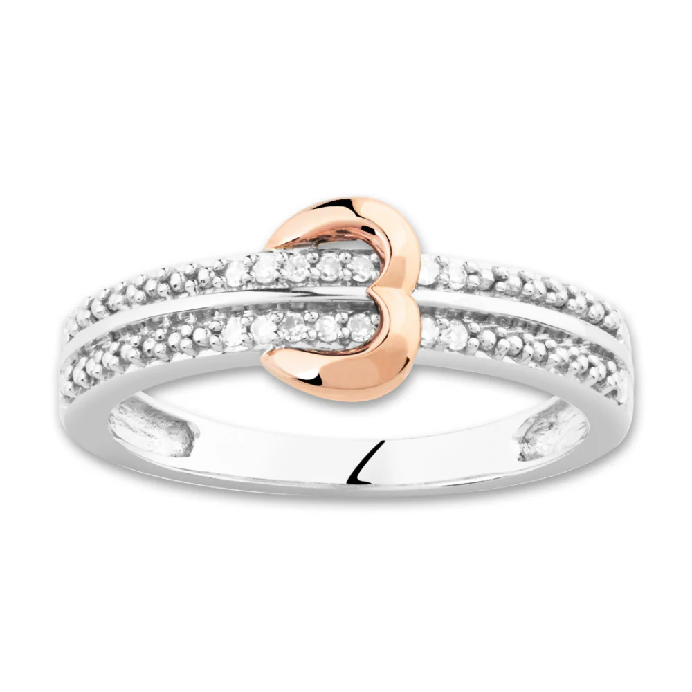 Anello Oro bianco 375/9K, Oro rosso 375/9K Diamante 0.08 ct, w-si - Image 2