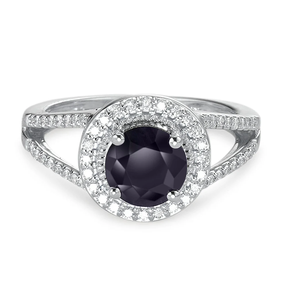 Anello Oro bianco 375/9K Zaffiro blu, 1.76 ct, [rund], AAA, Diamante bianco, 0.23 ct, 12 pietra, w-pi3 - Image 2