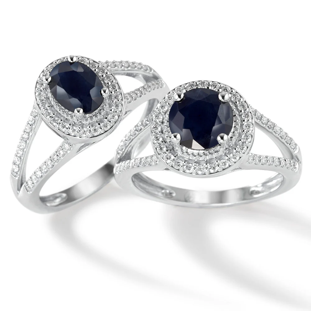 Anello Oro bianco 375/9K Zaffiro blu, 1.76 ct, [rund], AAA, Diamante bianco, 0.23 ct, 12 pietra, w-pi3 - Image 4