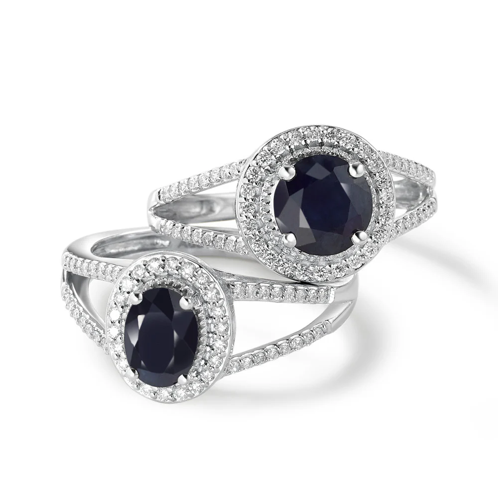 Anello Oro bianco 375/9K Zaffiro blu, 1.76 ct, [rund], AAA, Diamante bianco, 0.23 ct, 12 pietra, w-pi3 - Image 5