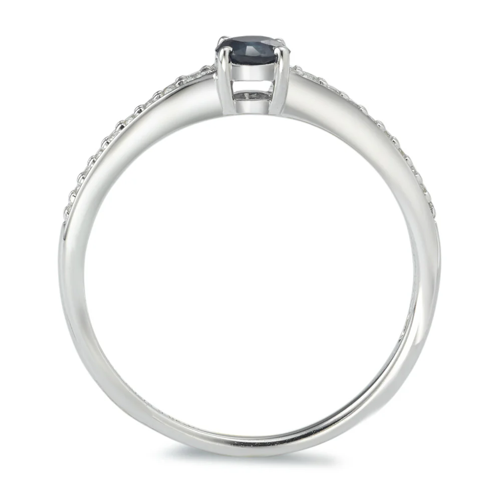Anello Oro bianco 375/9K Zaffiro blu, Diamante bianco, 0.10 ct, 18 pietra, w-pi1 - Image 2