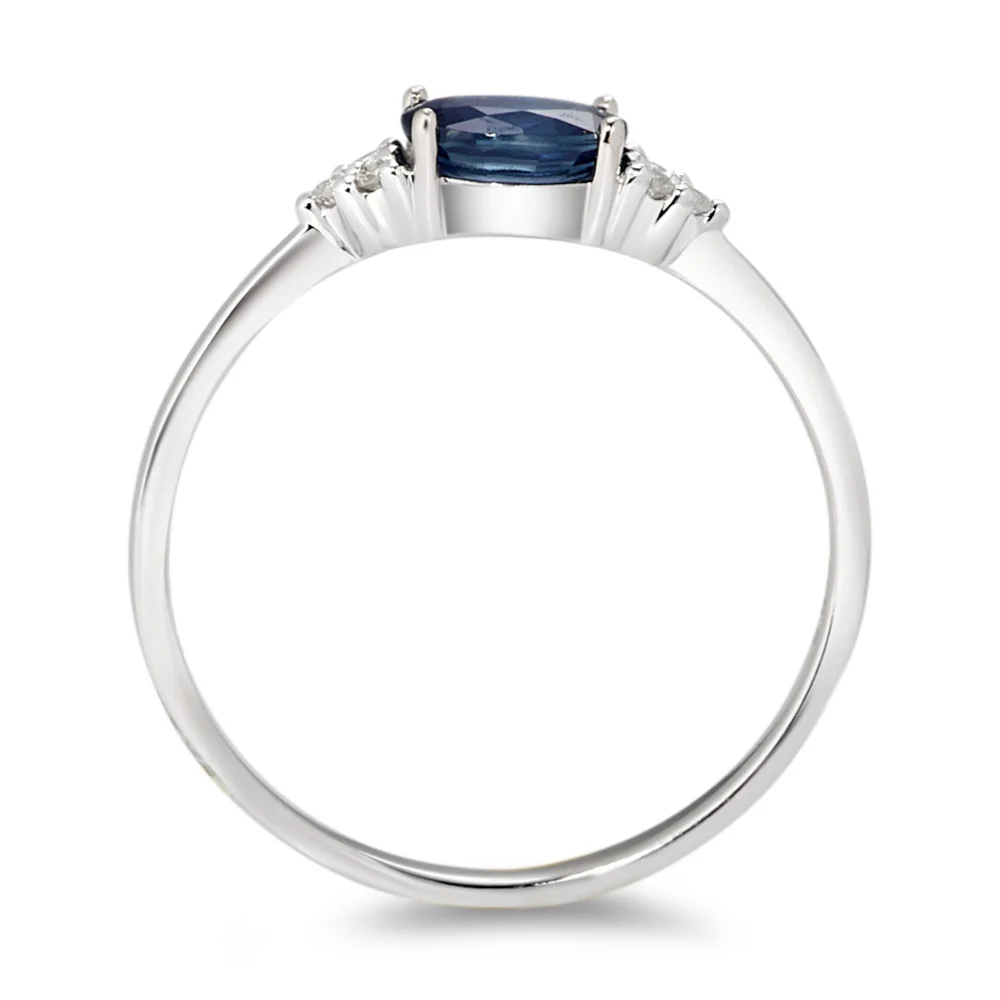 Anello Oro bianco 375/9K Zaffiro blu, [oval], Diamante bianco, 0.035 ct, 6 pietra, p1 - Image 2
