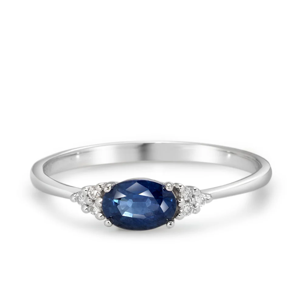 Anello Oro bianco 375/9K Zaffiro blu, [oval], Diamante bianco, 0.035 ct, 6 pietra, p1 - Image 3