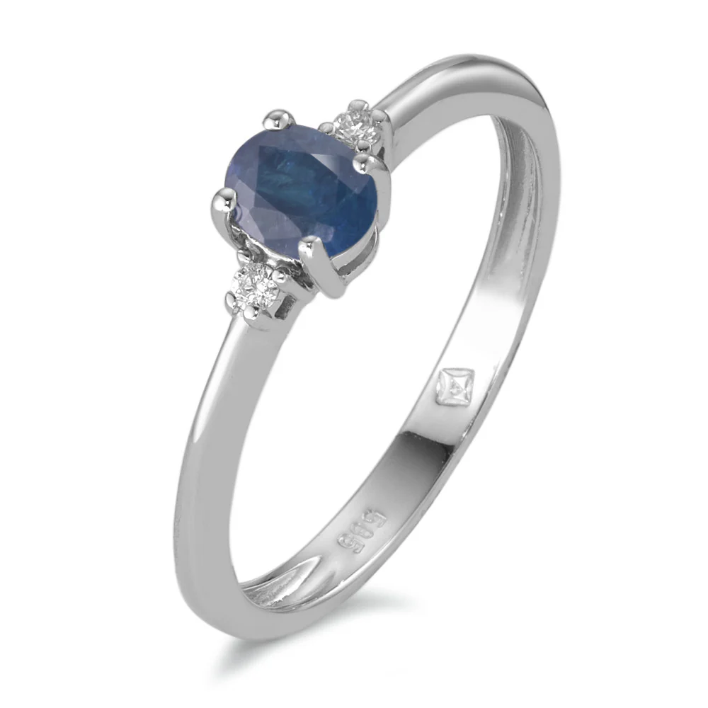 Anello Oro bianco 585/14 kt Zaffiro 0.47 ct, Diamante 0.03 ct, 2 pietra, w-si
