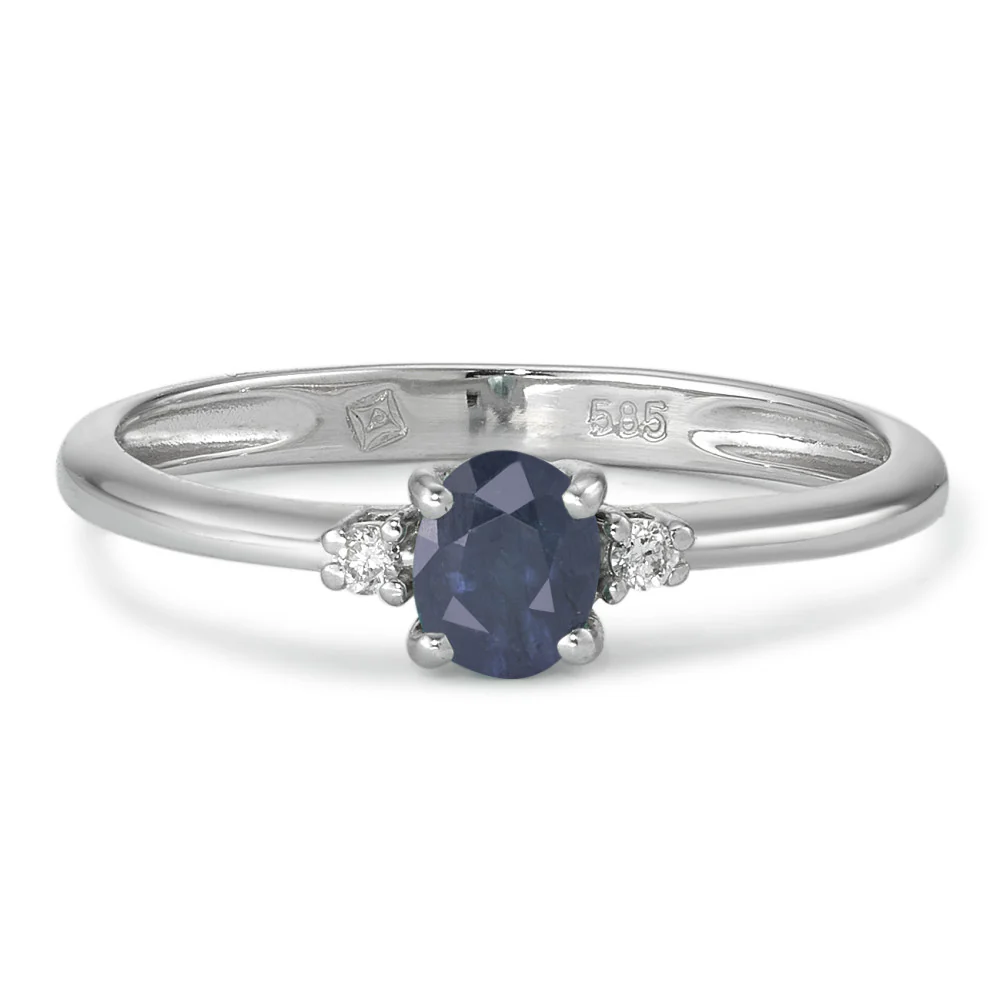 Anello Oro bianco 585/14 kt Zaffiro 0.47 ct, Diamante 0.03 ct, 2 pietra, w-si - Image 2