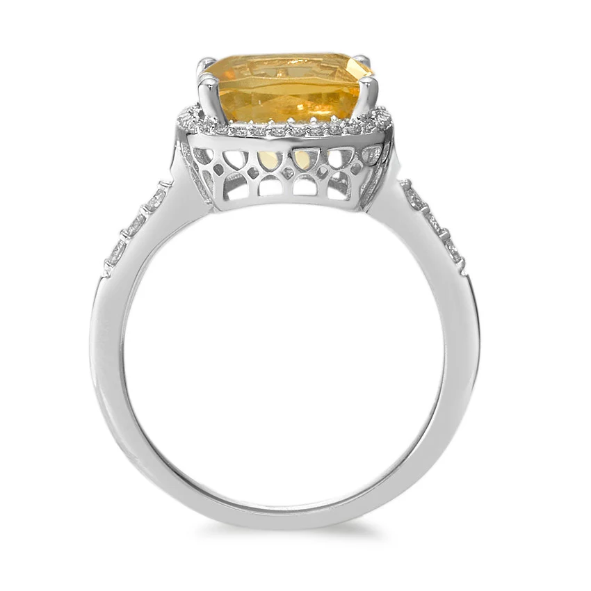 Anello Oro bianco 750/18 carati Citrino d'oro, Diamante bianco, 0.20 ct, 42 pietra, w-pi3 Ø11 mm - Image 2