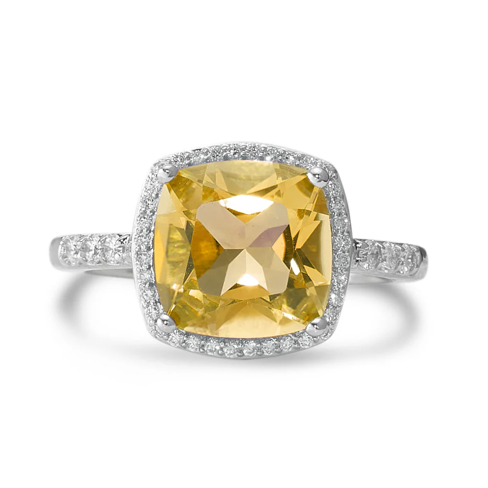 Anello Oro bianco 750/18 carati Citrino d'oro, Diamante bianco, 0.20 ct, 42 pietra, w-pi3 Ø11 mm - Image 3