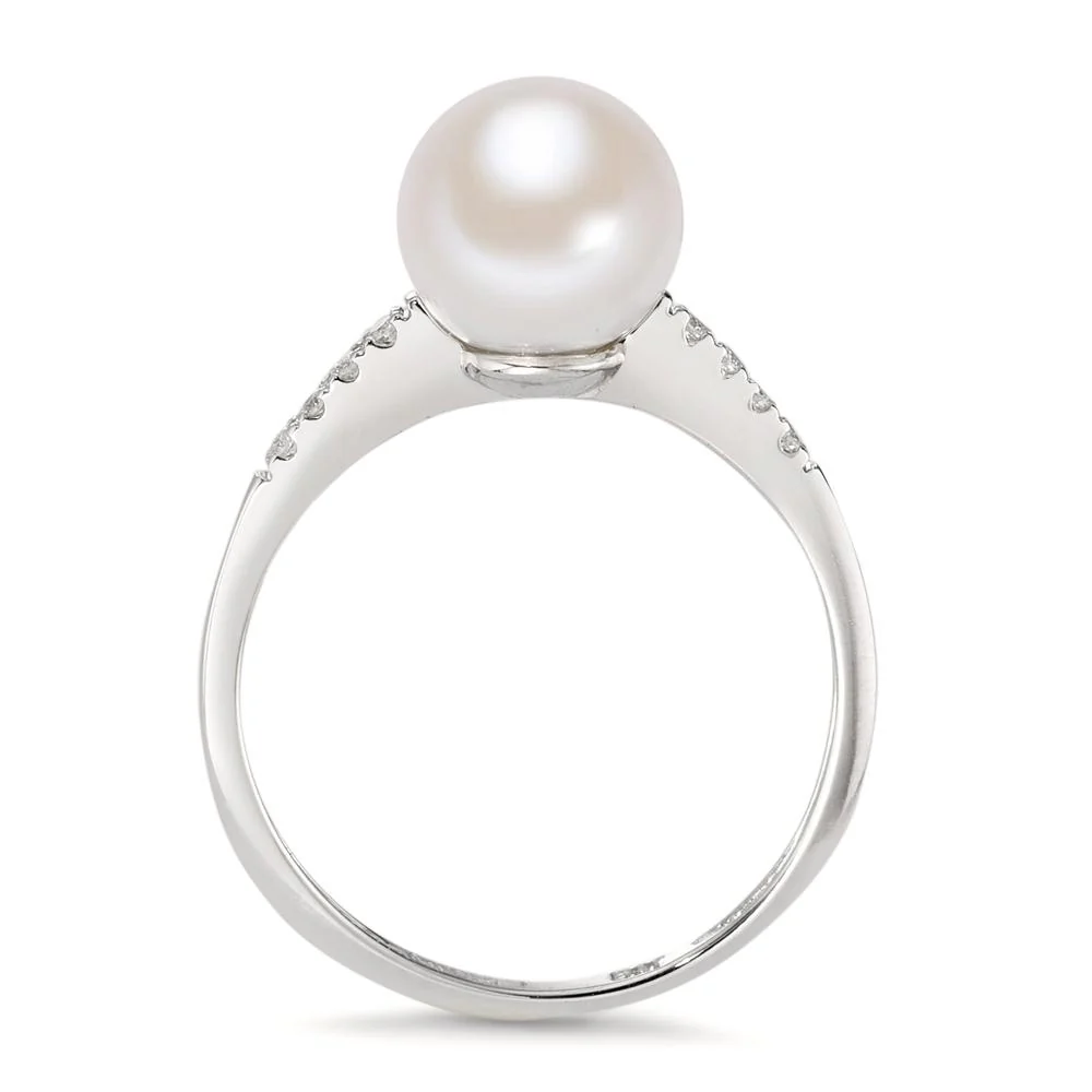 Anello Oro bianco 750/18 carati Diamante 0.03 ct, 8 pietra, w-si Perla coltivata d'acqua dolce bianco, 7.5 mm - Image 2