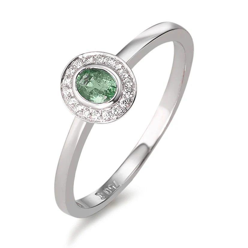 Anello Oro bianco 750/18 carati Diamante 0.04 ct, 17 pietra, w-si, Smeraldo