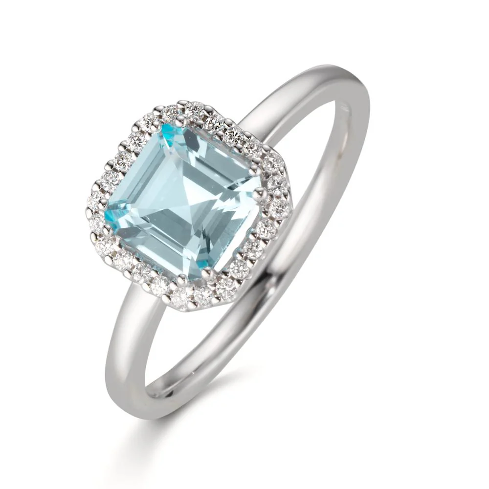 Anello Oro bianco 750/18 carati Diamante 0.09 ct, w-si, Topazio