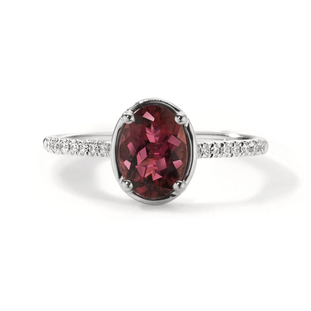 Anello Oro bianco 750/18 carati Diamante 0.10 ct, 16 pietra, w-si, Tormalina rosa, 1.50 ct - Image 2