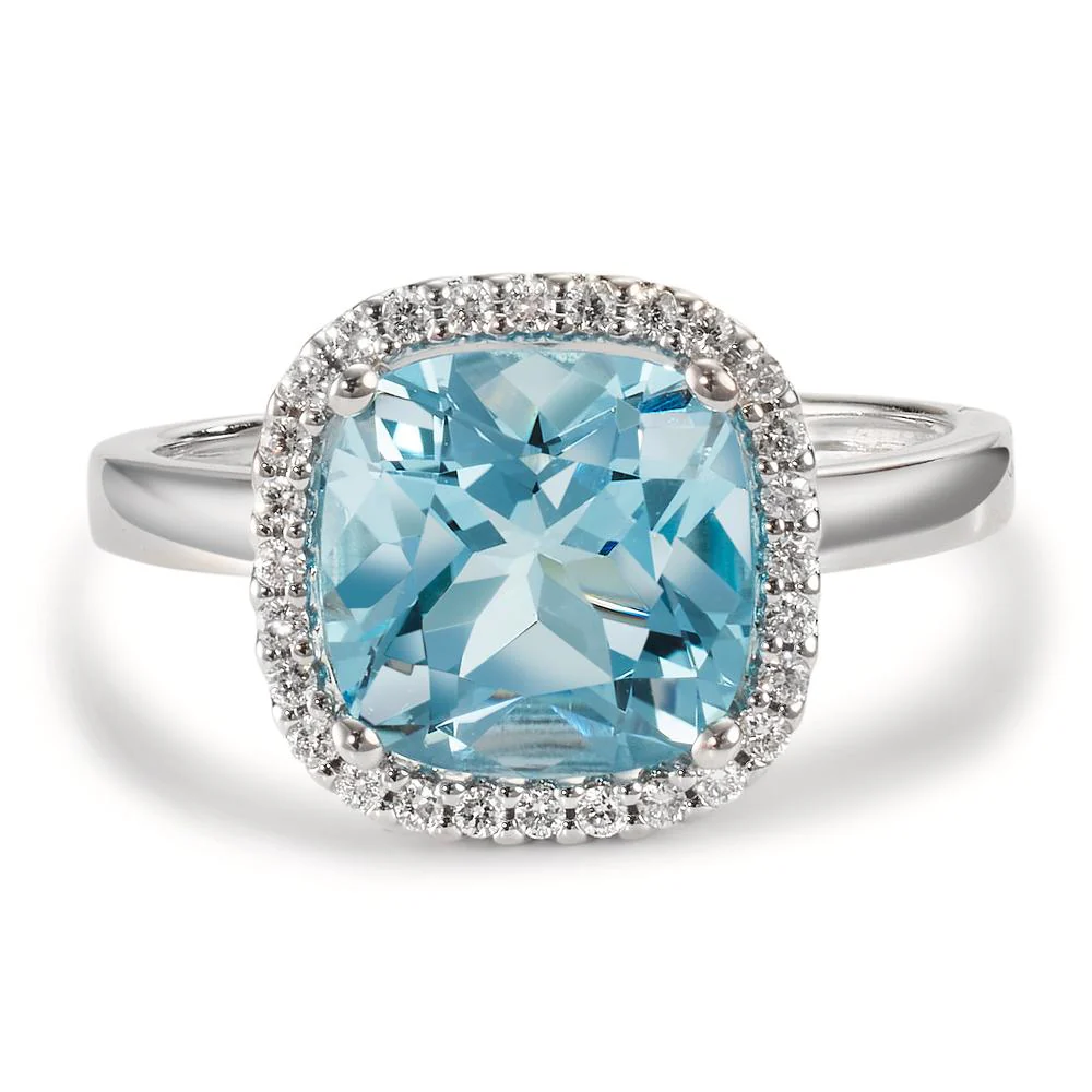 Anello Oro bianco 750/18 carati Diamante 0.14 ct, w-si, Topazio blu, 0.69 ct Ø12 mm - Image 2