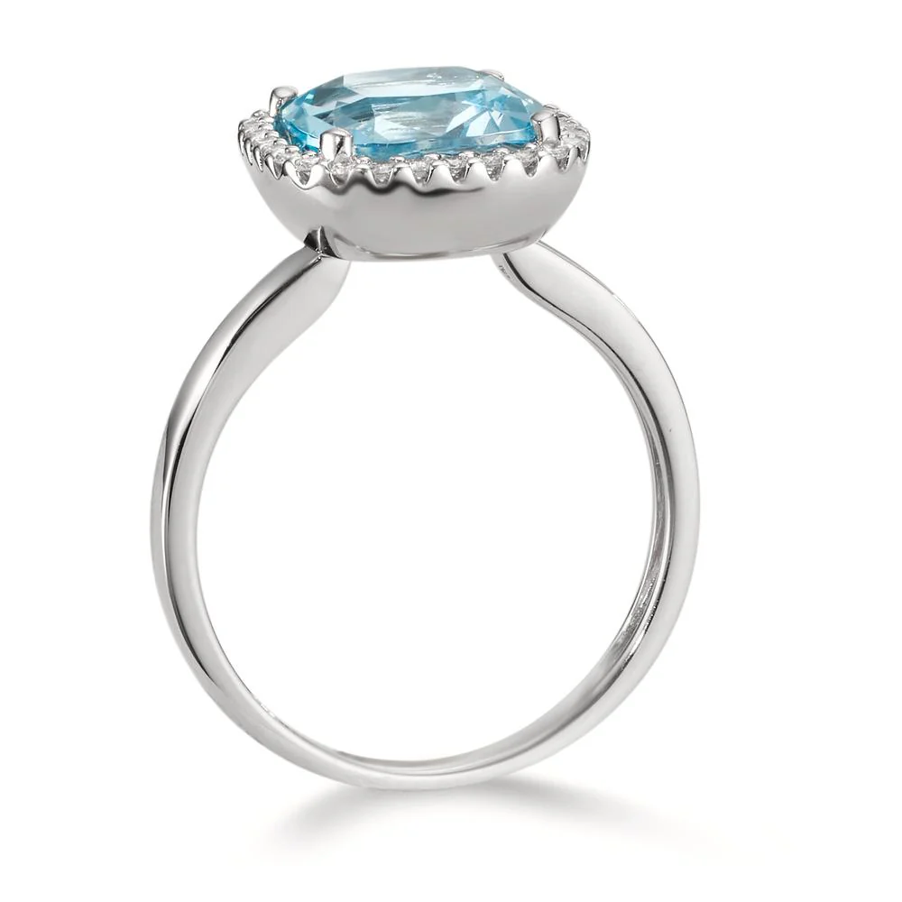 Anello Oro bianco 750/18 carati Diamante 0.14 ct, w-si, Topazio blu, 0.69 ct Ø12 mm - Image 3