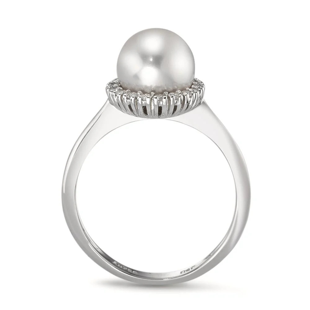 Anello Oro bianco 750/18 carati Diamante 0.18 ct, w-si Perla coltivata d'acqua dolce bianco, 8 mm - Image 3