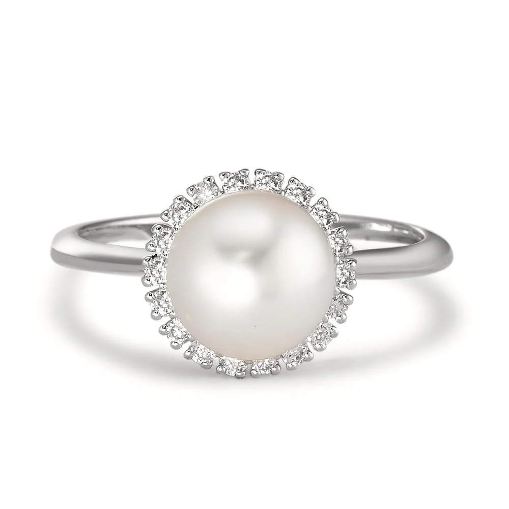 Anello Oro bianco 750/18 carati Diamante 0.18 ct, w-si Perla coltivata d'acqua dolce bianco, 8 mm - Image 4