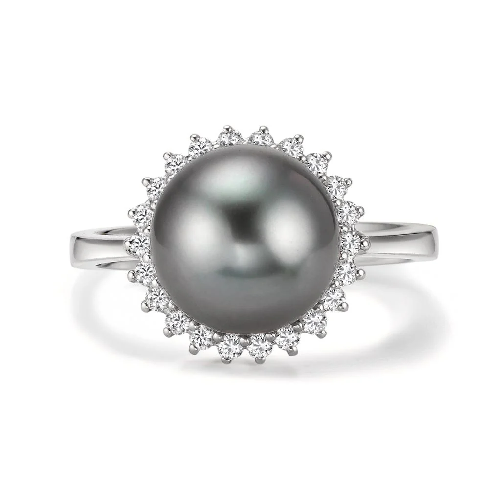 Anello Oro bianco 750/18 carati Diamante 0.27 ct, 22 pietra, w-si Perla di Tahiti Grigio, 10 mm - Image 2