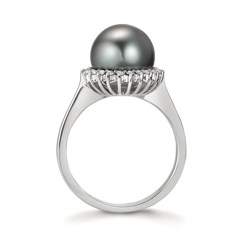Anello Oro bianco 750/18 carati Diamante 0.27 ct, 22 pietra, w-si Perla di Tahiti Grigio, 10 mm - Image 3