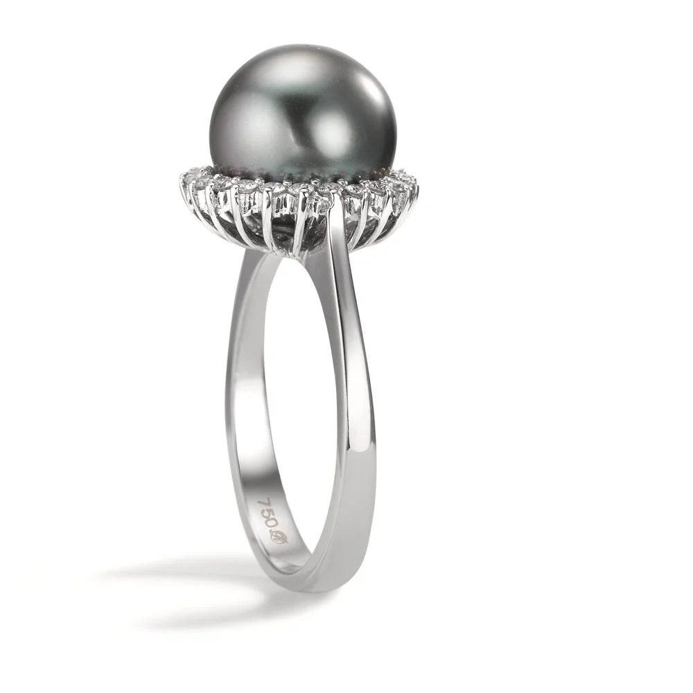 Anello Oro bianco 750/18 carati Diamante 0.27 ct, 22 pietra, w-si Perla di Tahiti Grigio, 10 mm - Image 4