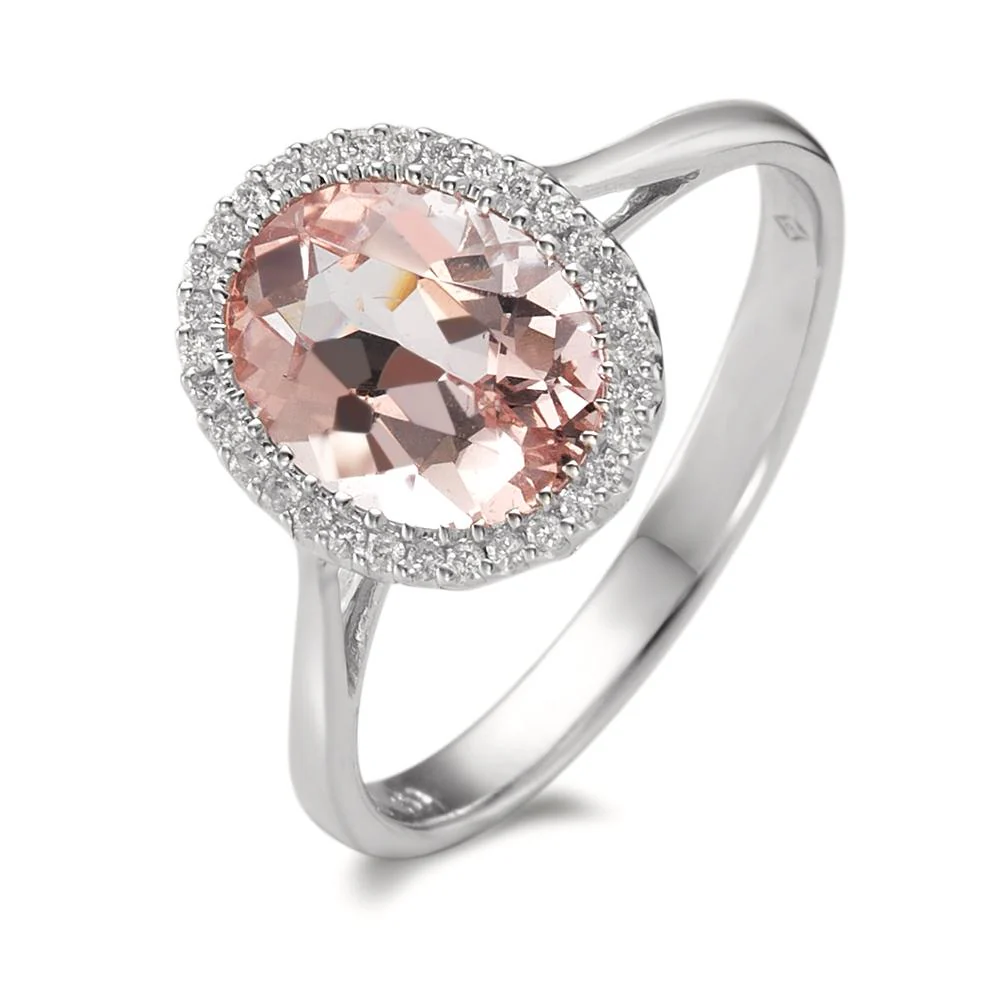 Anello Oro bianco 750/18 carati Morganite 1.45 ct, Diamante 0.09 ct, 32 pietra, [Brillant], w-si