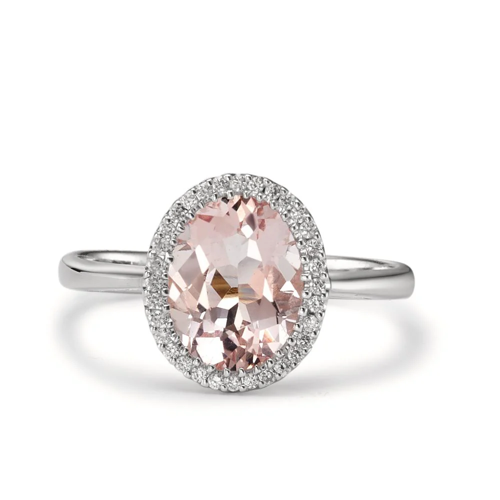 Anello Oro bianco 750/18 carati Morganite 1.45 ct, Diamante 0.09 ct, 32 pietra, [Brillant], w-si - Image 3