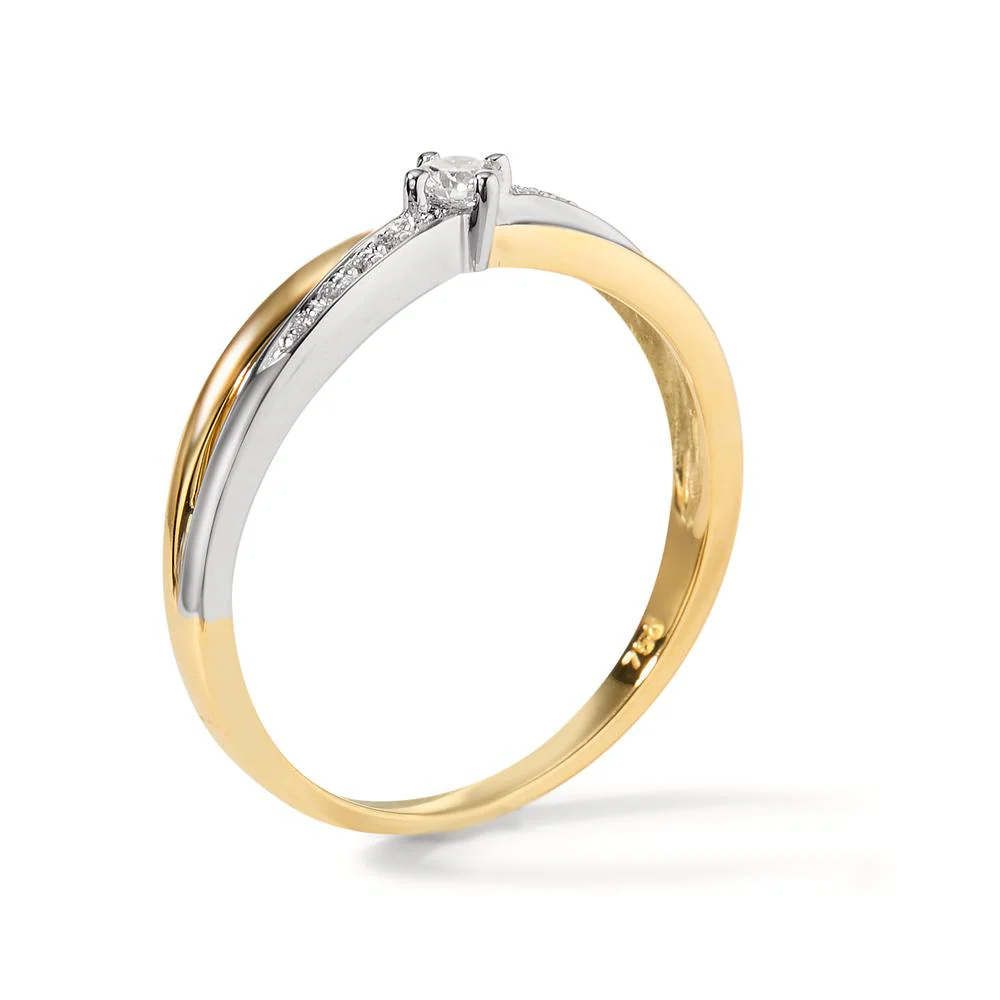 Anello Oro bianco 750/18 carati, Oro giallo 750/18 carati Diamante 0.10 ct, 11 pietra, w-si - Image 3