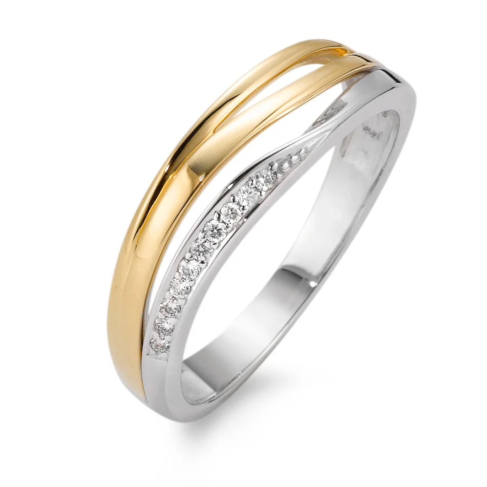 Anello Oro bianco 750/18 carati, Oro giallo 750/18 carati Diamante bianco, 0.05 ct, 10 pietra, [Brillant], w-si