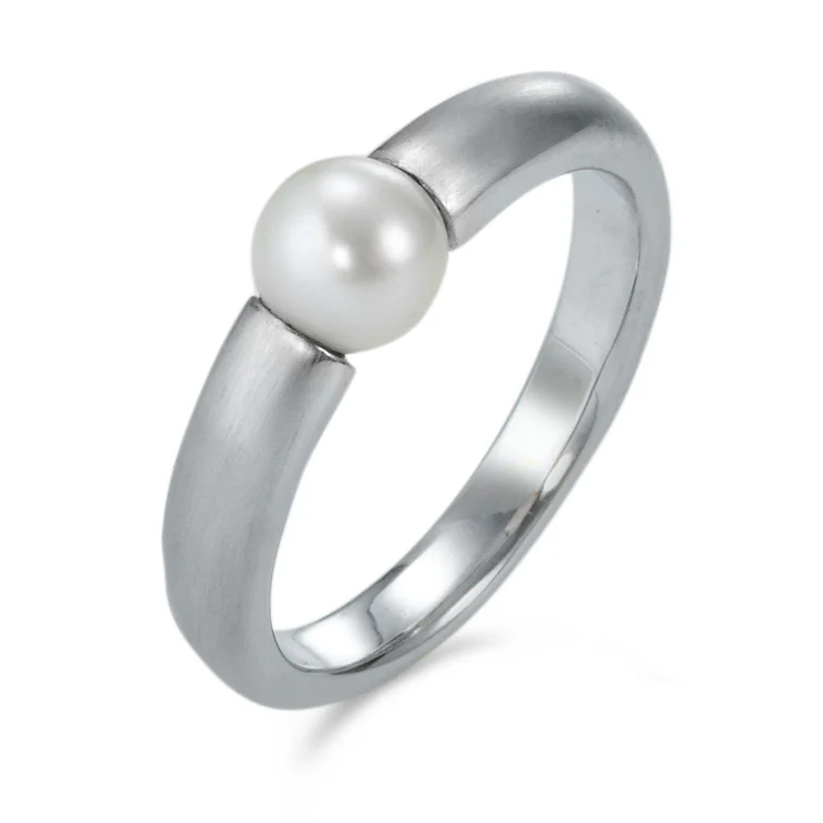 Anello Oro bianco 750/18 carati Perla coltivata d'acqua dolce bianco, 6 mm