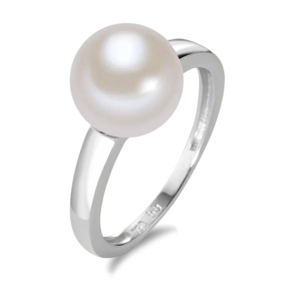 Anello Oro bianco 750/18 carati Perla coltivata d'acqua dolce bianco, 9 mm