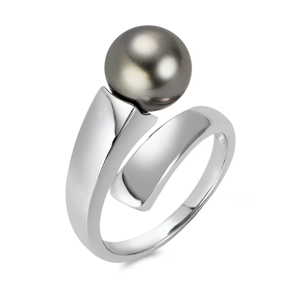 Anello Oro bianco 750/18 carati Perla di Tahiti Grigio, 9.5 mm