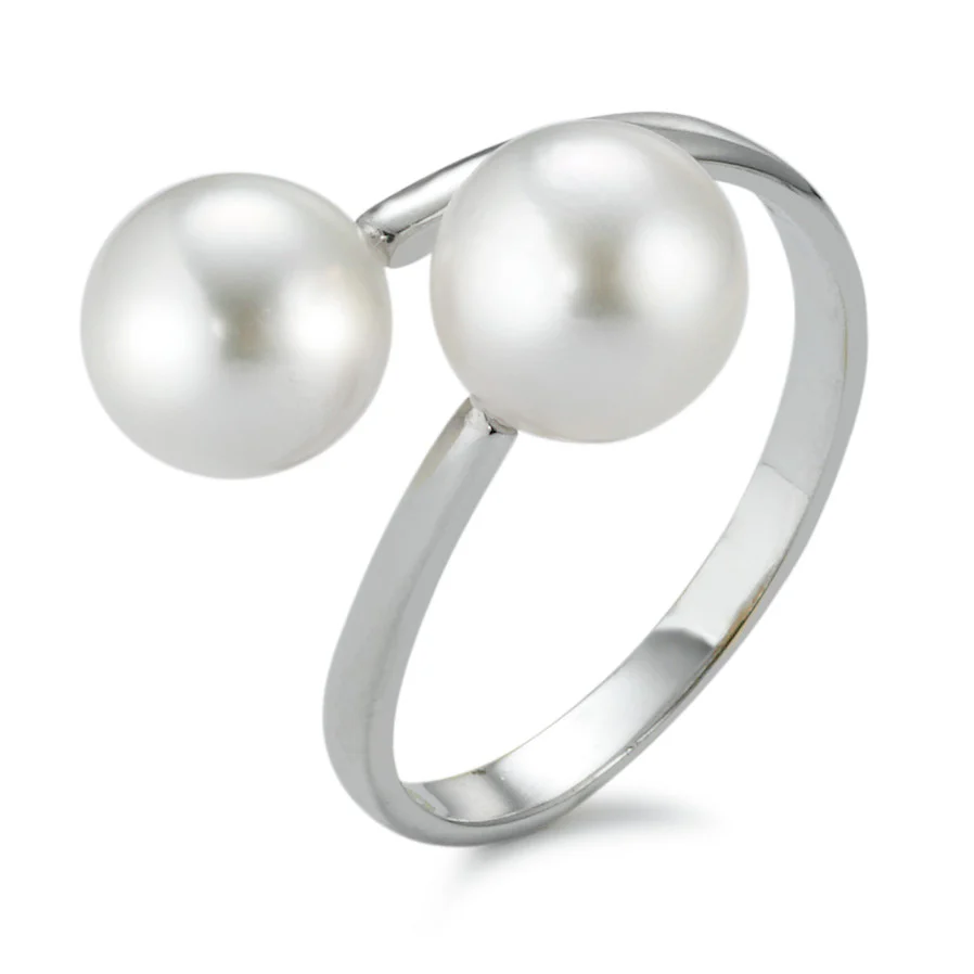 Anello Oro bianco 750/18 carati Perle Akoya bianco, 2 Perla, 7 mm