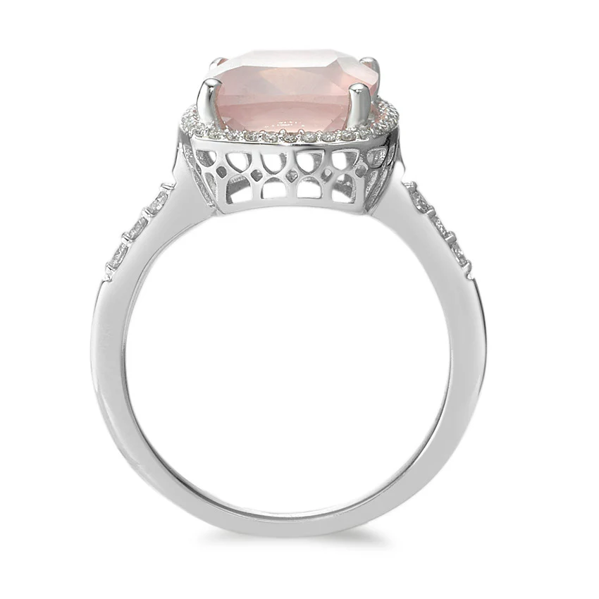 Anello Oro bianco 750/18 carati Quarzo rosa rosa, Diamante bianco, 0.20 ct, 40 pietra, w-si Ø11 mm - Image 3