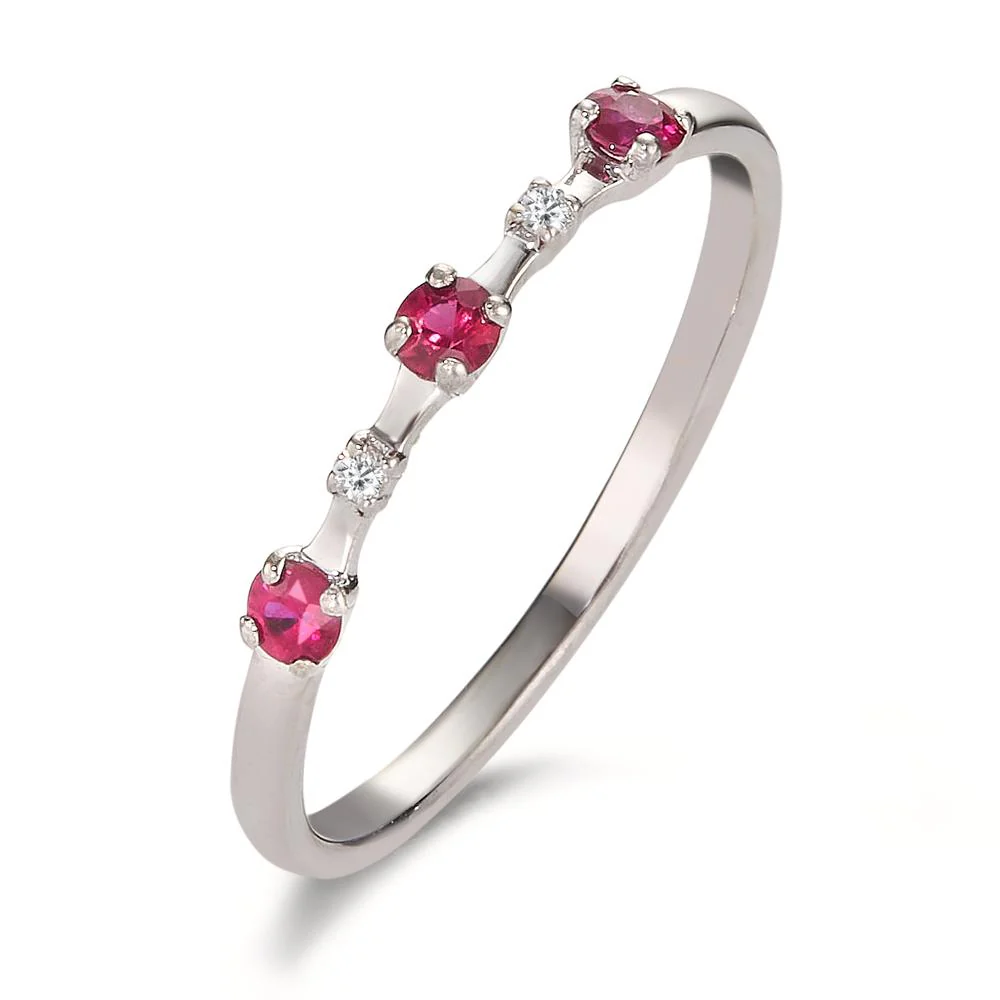 Anello Oro bianco 750/18 carati Rubino 0.15 ct, 3 pietra, Diamante 0.16 ct, 2 pietra, w-si